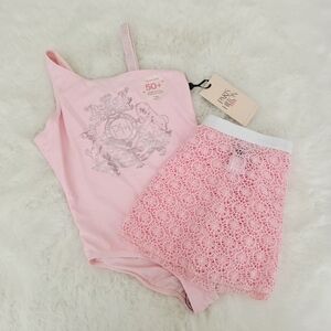 PARIS HILTON🌸 One Solid Tank Swimsuit & Crochet Skirt SIZE 7/8